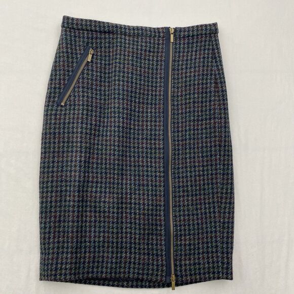 J Crew 100% Wool Pencil Skirt Womens 4 Blue Full Zip Knee Length Lined Career - Picture 1 of 9